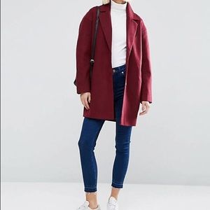 Stradivarius Burgundy Boyfriend Coat